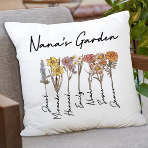 Custom Grandma's Garden Pillow, Personalized Birth Month Flowers Pillow, Grandmas Garden Pillow with Grandkids, Gift for Grandma, Christmas Gift