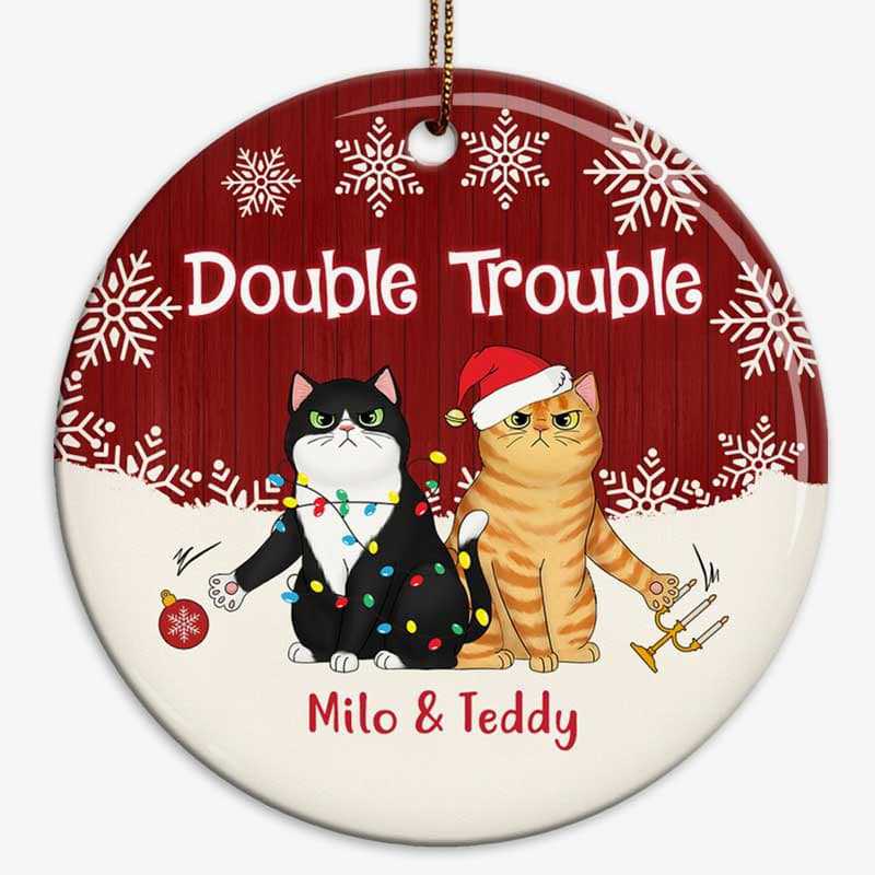 Double Trouble Sassy Cats - Personalized Circle Ceramic Ornament - Christmas Gift for Cat Lovers, Pet Lovers, Cat Mom, Cat Dad