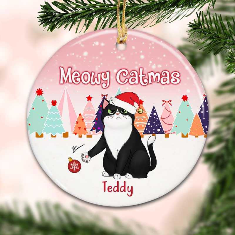 Double Trouble Sassy Cats - Personalized Circle Ceramic Ornament - Christmas Gift for Cat Lovers, Pet Lovers, Cat Mom, Cat Dad