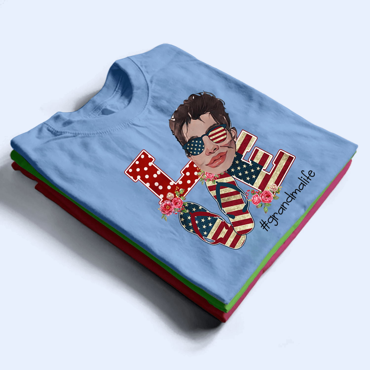 [Photo Inserted] American Grandma 4th of July - Personalized Custom T Shirt - Gift for Grandma/Nana/Mimi, Mom, Wife, Grandparent - Suzitee Store