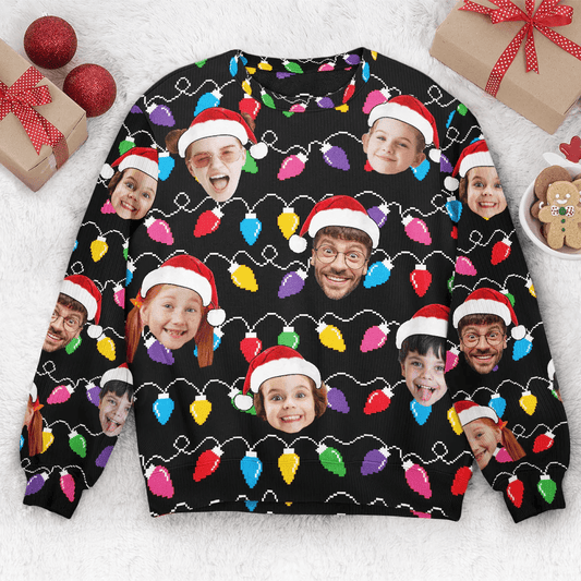 [Photo Inserted] - Custom Face Christmas Family Silly Xmas Leds - Personalized Custom Ugly Sweatshirt Unisex Jumper - Suzitee Store