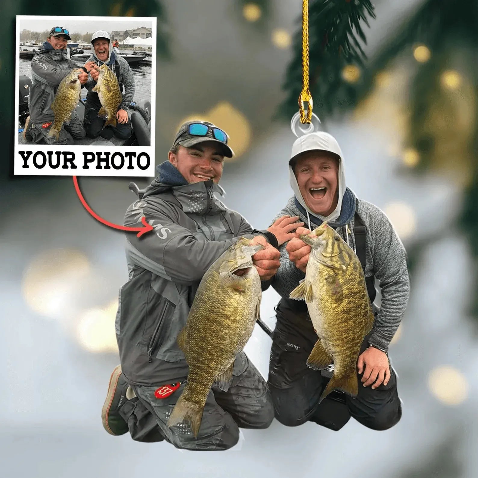 [Photo Inserted] Custom Photo Fisherman Ornament - Personalized Acrylic Photo Ornament - Fishing Christmas Ornament, Fishing Jacket Ornament, Fishing Fan Lover, Gift For Fisher - Suzitee Store