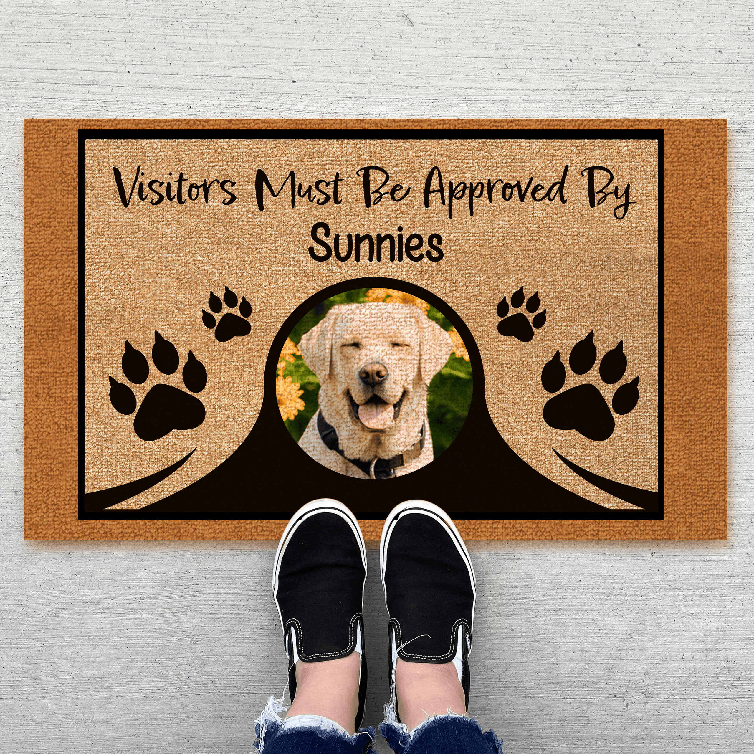 [Photo Inserted] Visitors Must Be Approved By My Dogs - Personalized Doormat - Birthday, Housewarming, Funny Gift for Homeowners, Friends, Dog Mom, Dog Dad, Dog Lovers, Pet Gifts for Him, Her - Suzitee Store