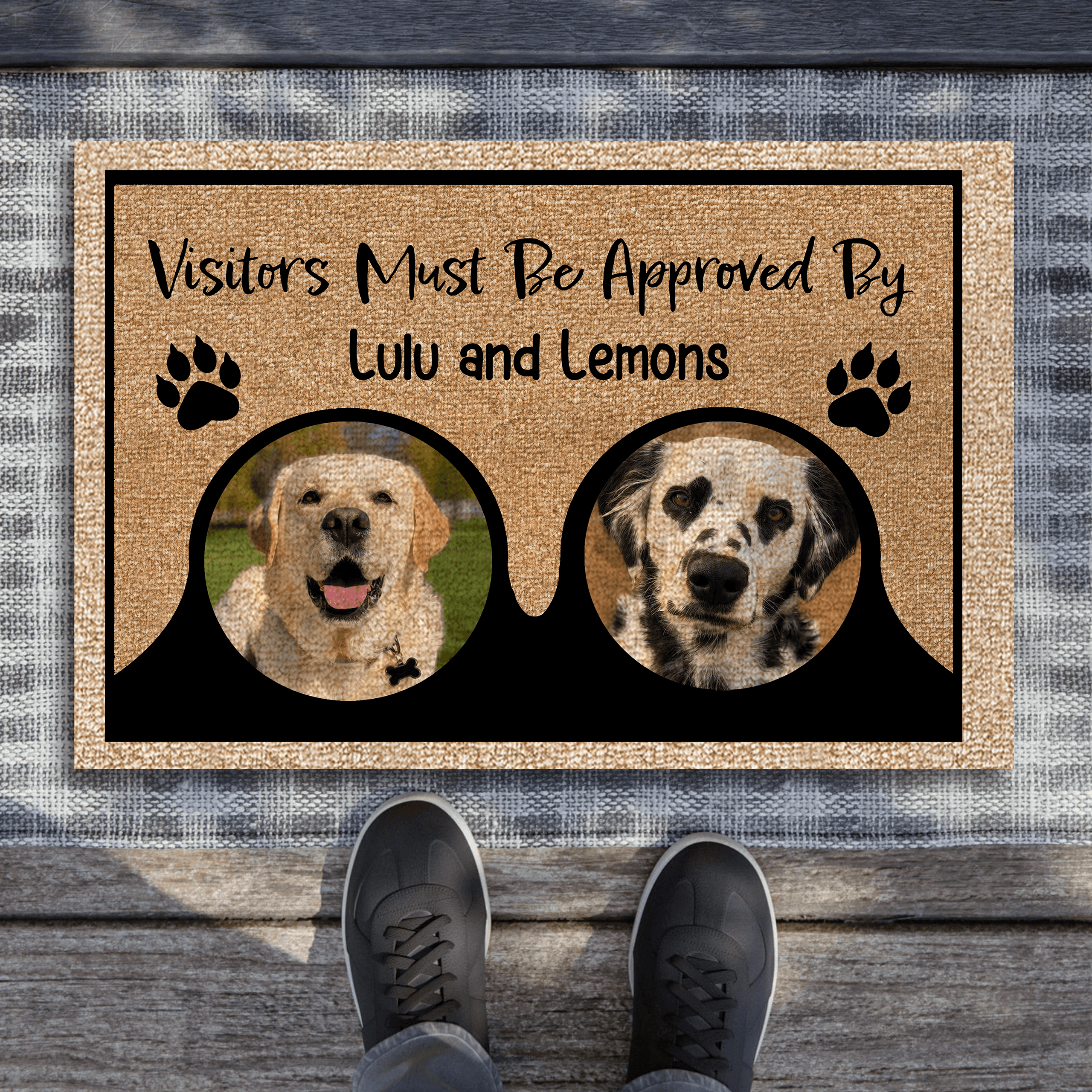 [Photo Inserted] Visitors Must Be Approved By My Dogs - Personalized Doormat - Birthday, Housewarming, Funny Gift for Homeowners, Friends, Dog Mom, Dog Dad, Dog Lovers, Pet Gifts for Him, Her - Suzitee Store