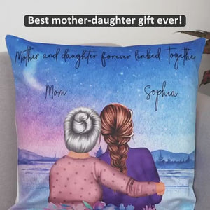 Mother & Daughter Forever Linked Together Watercolor Style - Personalized Custom Pillow - Gift For Mom, Daughter & Grandma