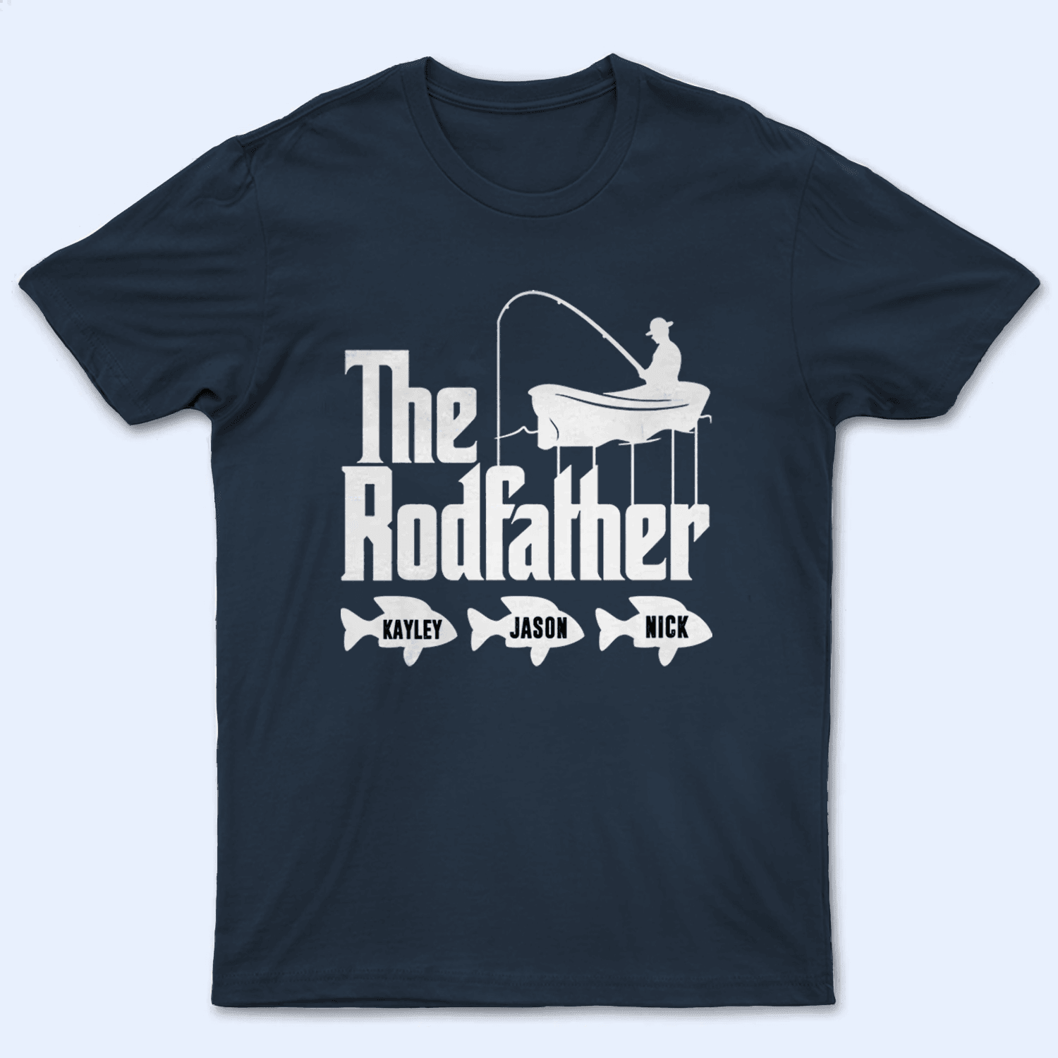 Rodfather Fishing Pun - Funny Fathers Day - Personalized Custom T Shirt - Birthday, Loving, Funny Gift for Grandfather/Dad/Father, Husband, Grandparent - Suzitee Store