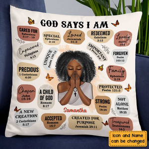 God Says I Am Bible Verse Affirmations Custom Pillow - Personalized Gift for Girl, Women, Bestie, Girlfriend, Best Friend - Christian, Valentine, Black History