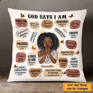 God Says I Am Bible Verse Affirmations Custom Pillow - Personalized Gift for Girl, Women, Bestie, Girlfriend, Best Friend - Christian, Valentine, Black History