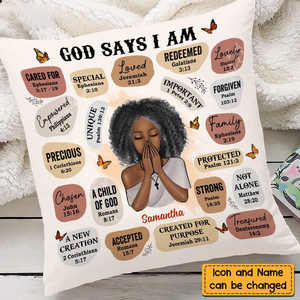 God Says I Am Bible Verse Affirmations Custom Pillow - Personalized Gift for Girl, Women, Bestie, Girlfriend, Best Friend - Christian, Valentine, Black History