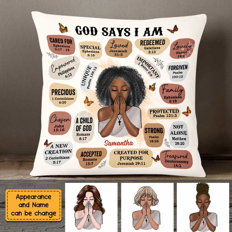 God Says I Am Bible Verse Affirmations Custom Pillow - Personalized Gift for Girl, Women, Bestie, Girlfriend, Best Friend - Christian, Valentine, Black History