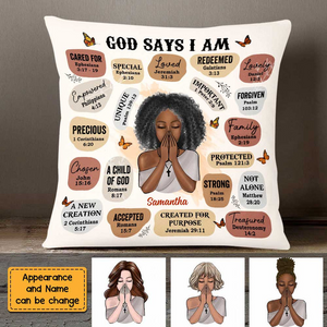 God Says I Am Bible Verse Affirmations Custom Pillow - Personalized Gift for Girl, Women, Bestie, Girlfriend, Best Friend - Christian, Valentine, Black History